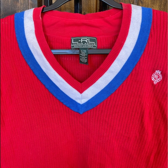 RALPH LAUREN Active Red White Blue Nautical Patriotic Short Sleeve Sweater Sz XL - Picture 6 of 12